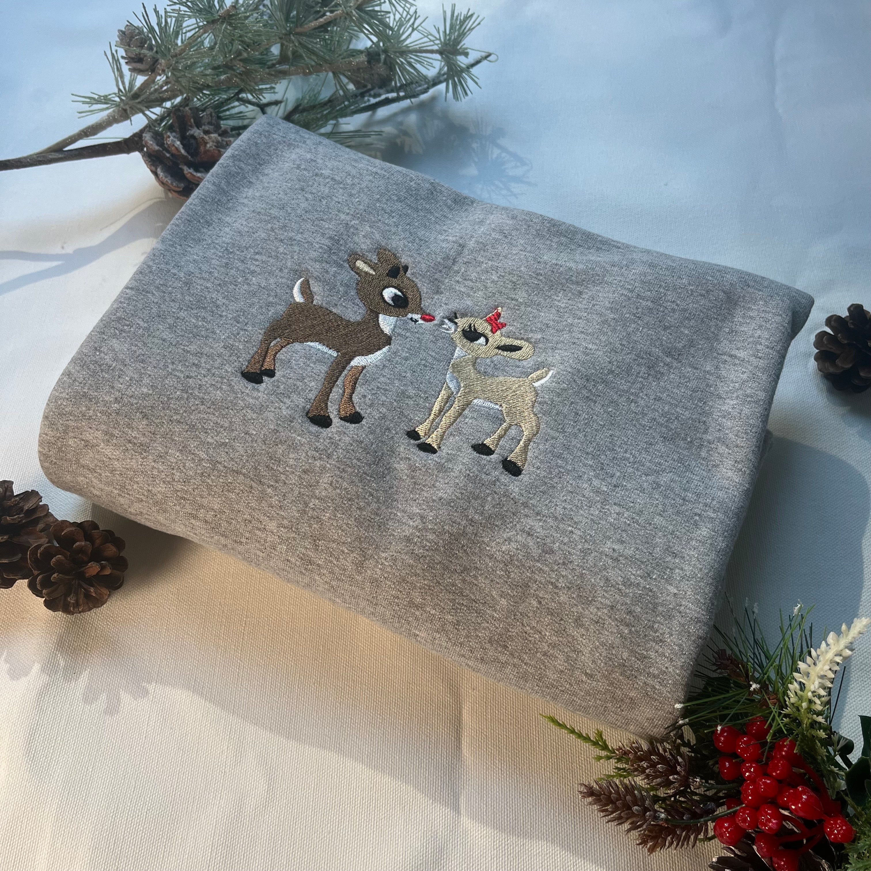 Rudolph and Clarice Embroidered Christmas Crewneck Sweatshirt