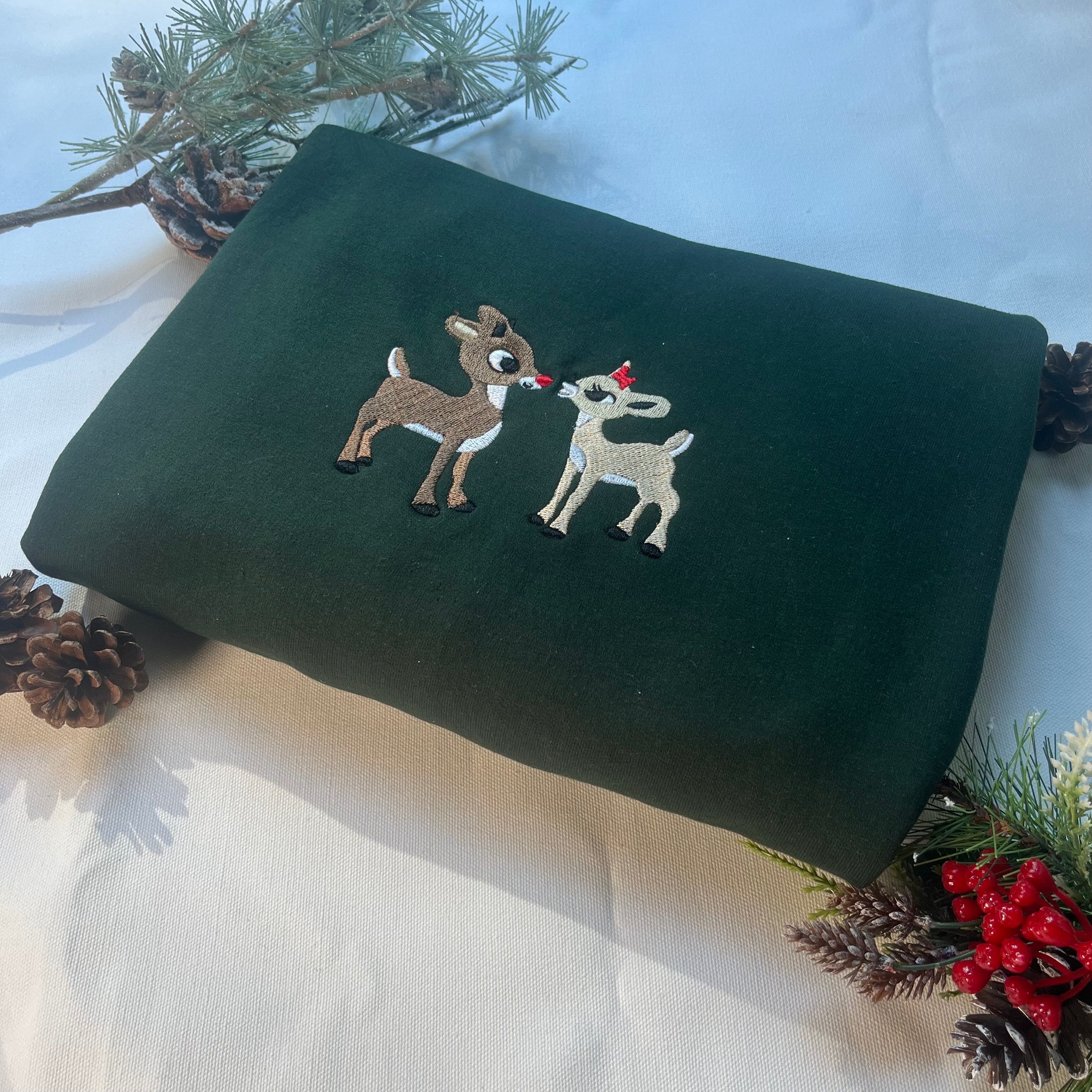 Rudolph and Clarice Embroidered Christmas Crewneck Sweatshirt