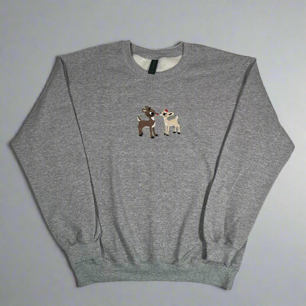 Rudolph and Clarice Embroidered Christmas Crewneck Sweatshirt