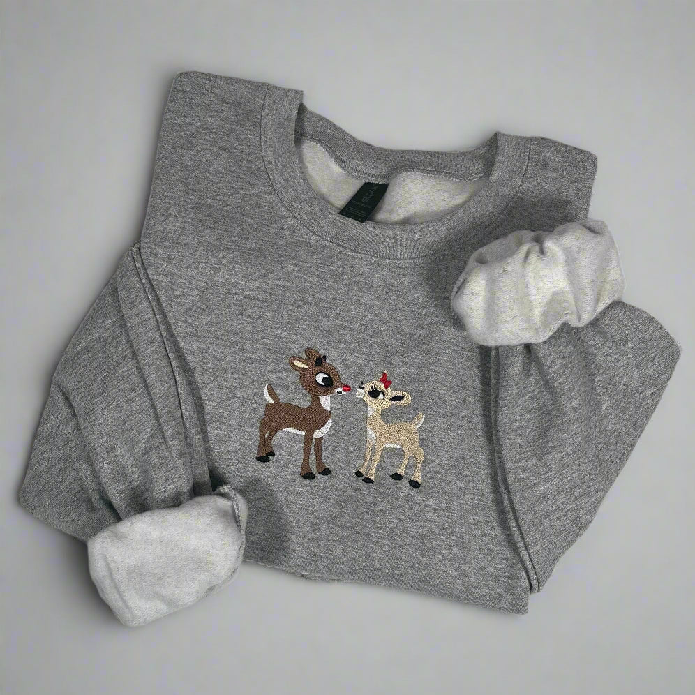 Rudolph and Clarice Embroidered Christmas Crewneck Sweatshirt
