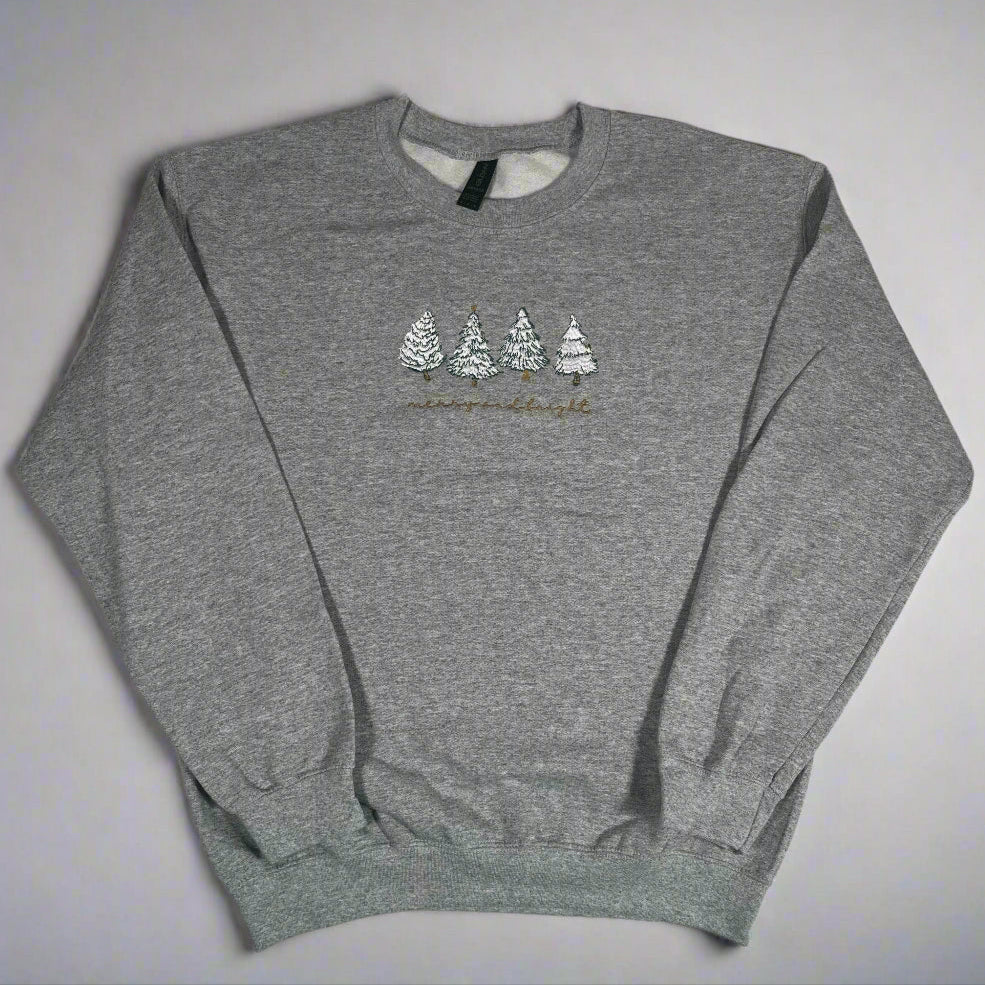 Merry and Bright Christmas Tree Embroidered Christmas Crewneck Sweatshirt